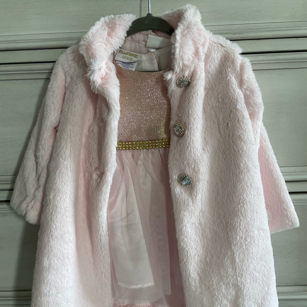 Blueberri Gold pink dress with soft fur like pink jacket